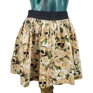 Hemet Day Of The Dead Catrinas Floral Pleated Skirt Flowy Beige Women's S 1947